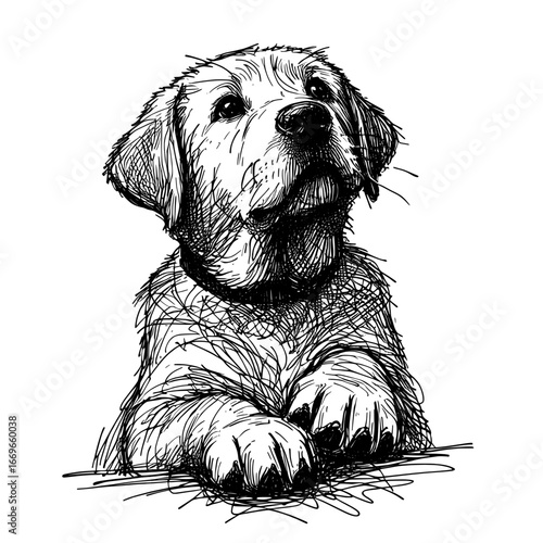 Dog pen drawing sketch, labrador puppy art