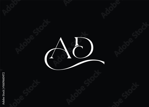 Elegant Monogram: The refined design of initials AD, a showcase of artistic finesse and timeless charm against a deep black backdrop. 