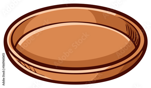 A simple illustration of a brown baking dish with a subtle patterned edge