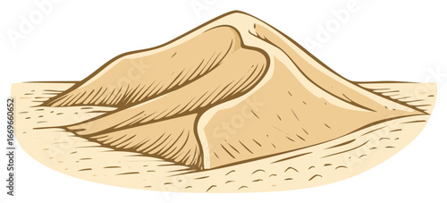 Vintage hand drawn illustration of a golden sand dune in an arid desert landscape