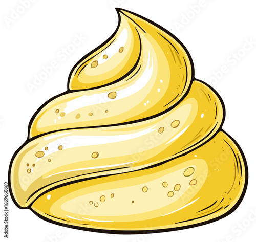 Yellow whipped cream illustration, cartoon style, isolated on white.