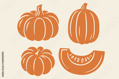 Pumpkin set flat silhouette vegetable sketch vector illustration