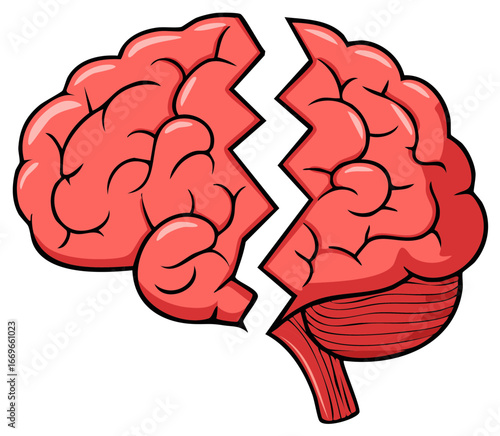 Broken Brain Illustration Symbolizing Mental Breakdown and Cognitive Damage