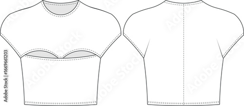cap sleeve round neck lowcut cutout fit elastic blouse top tshirt tee template technical drawing flat sketch cad mockup fashion woman design style model 
