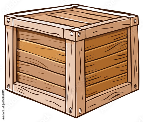 Cartoon Style Wooden Crate Box Square Storage Container Shipping Box Packing Box