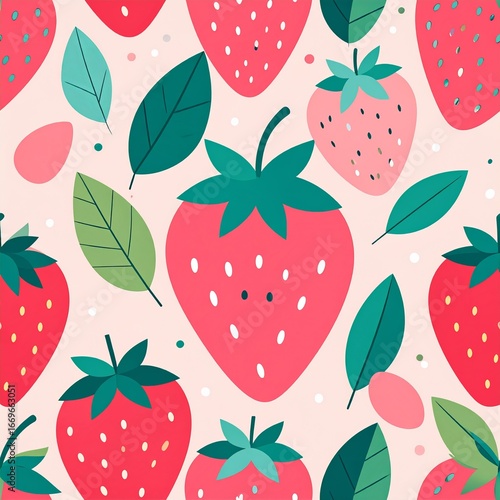 Colorful strawberry pattern showcasing different sizes and shapes on a soft background