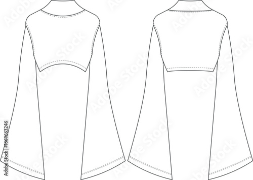 high neck turtleneck kimono bell long sleeve crop cropped blouse top sweater template technical drawing flat sketch cad mockup fashion woman design style model 
