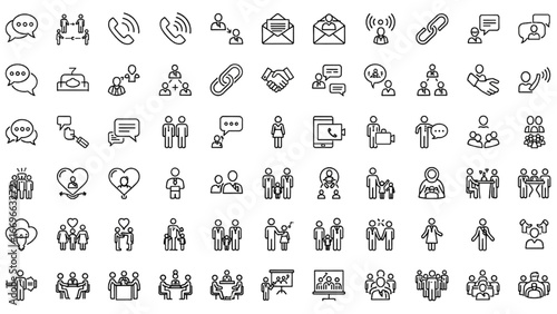 Human Interaction Icon Set | Editable Line Vector of Communication, Connection, and Socializing Symbols