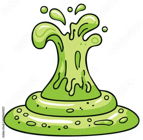 Green Goo Splatter and Blob with Bubbles and Droplets