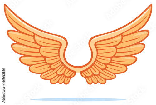 Stylized golden angel wings spread wide against a white background with a faint shadow