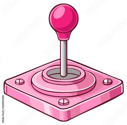 Pink vintage arcade joystick with spherical handle and base