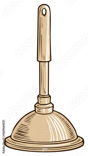 Beige Plunger Icon for Household Plumbing and Sink Repair Isolated on White