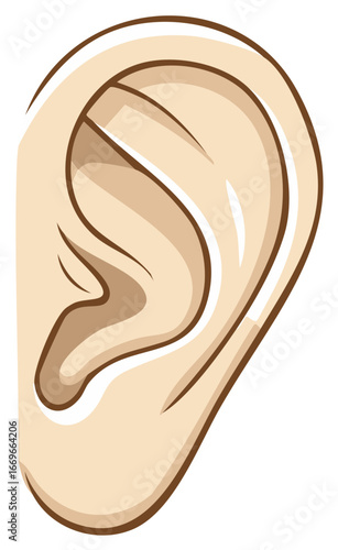 Cartoon style human ear illustration representing anatomy and sound reception concept