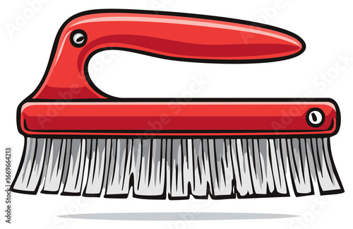 Vibrant red cleaning brush with sturdy bristles and a comfortable ergonomic handle for scrubbing tasks