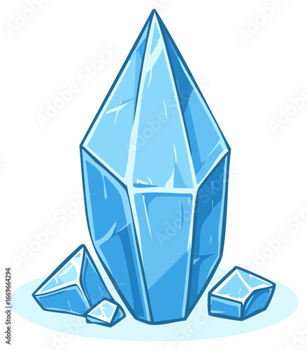 Blue crystal illustration with shards, gemstone design.
