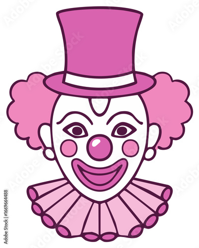 Whimsical Pink Clown Face with Top Hat and Frilly Collar