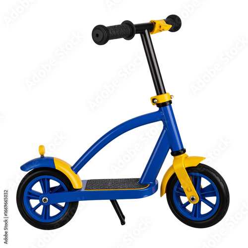 Children’s Kick Scooter in Bright Colors, Top-Down View, Transparent Background