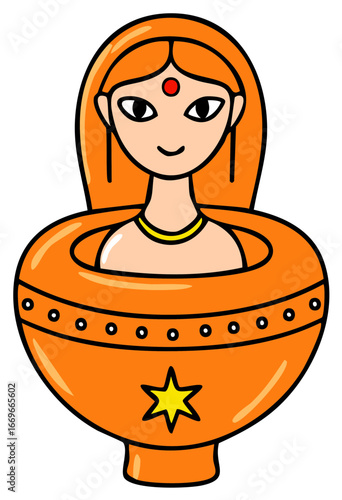 Cartoon Indian Matryoshka Doll Vector Illustration Traditional Toy Design