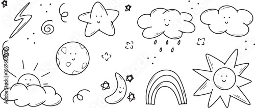 Star, Cloud, Sky, Weather, Nature, Night, Sketch, Doodle, Fun, Fantasy, Art, Illustration, Dream, Playful, Childlike, Cute, Cosmic, Pattern