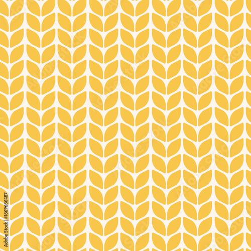 Seamless wheat pattern with golden cereal ears, symbolizing agriculture, harvest, and natural food. Vector