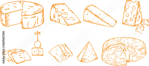 Cheese Vector Art with Assorted Varieties, Hand-Drawn Style, Black and White, Creative, Illustrative, Whimsical, Gourmet, Artistic, Minimalist, Decorative, Creamy, Detailed, Food, Tasty, Elegant, Dair