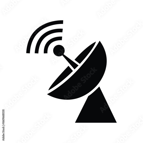 Silhouette shows communication satellite transmitting signal waves on white background revealing modern connectivity access point