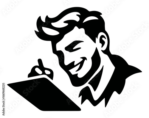 Professional Man with a Notebook Engaged in Creative Writing Process