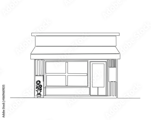 Store building outline drawing illustration. one continuous line drawing of shop or store building