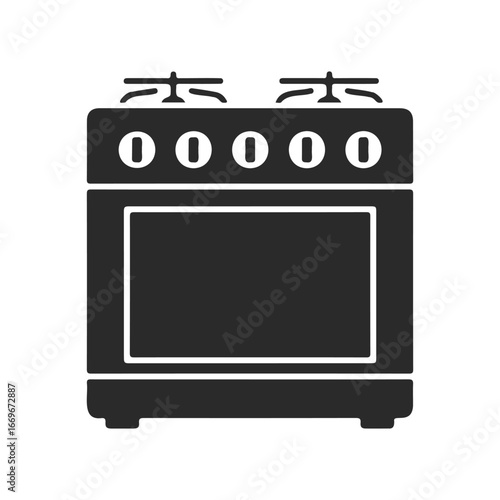 Black silhouette of gas stove with oven and four burners