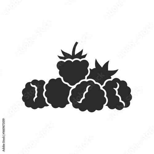 Black silhouette of raspberries on white background