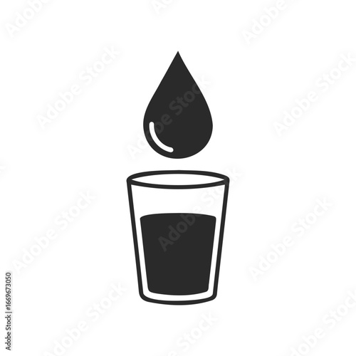 Water drop illustration: minimalist black and white glass icon