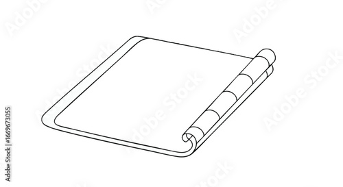 A stylized, minimalistic illustration of a rolled-up paper sheet on a rectangular surface