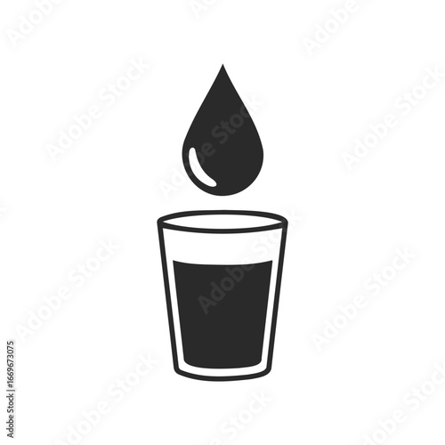 Black and white water drop icon above glass symbol