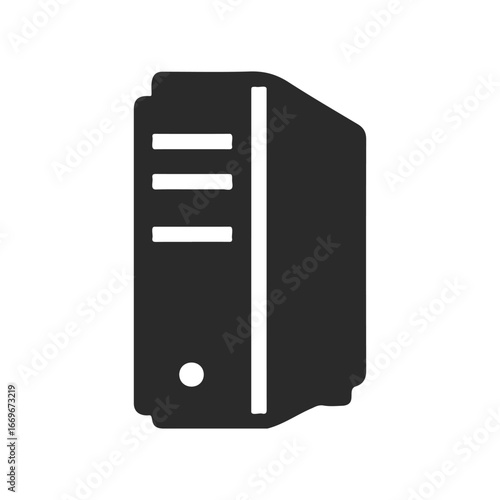 Simple black computer server icon on white background