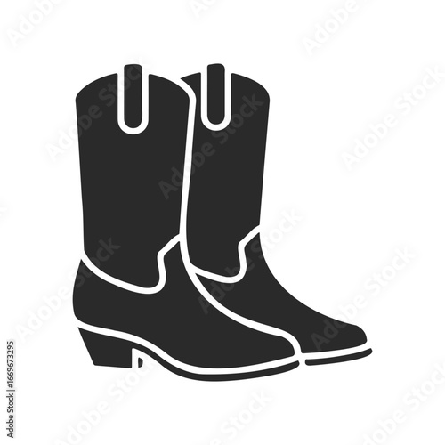Black silhouette of classic cowboy boots on white background