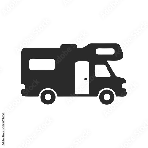 Black and white rv silhouette on a transparent background