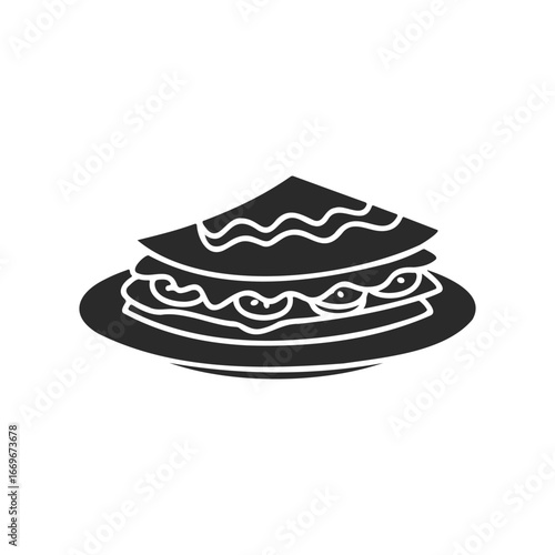 Monochrome lasagna layer slice on plate illustration
