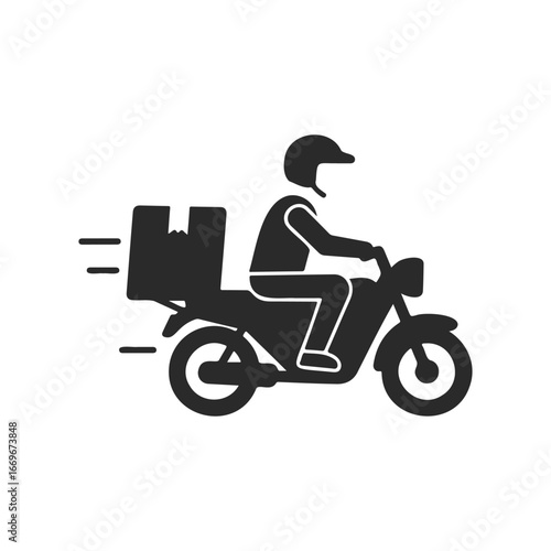 Silhouette of delivery person on motorcycle with package
