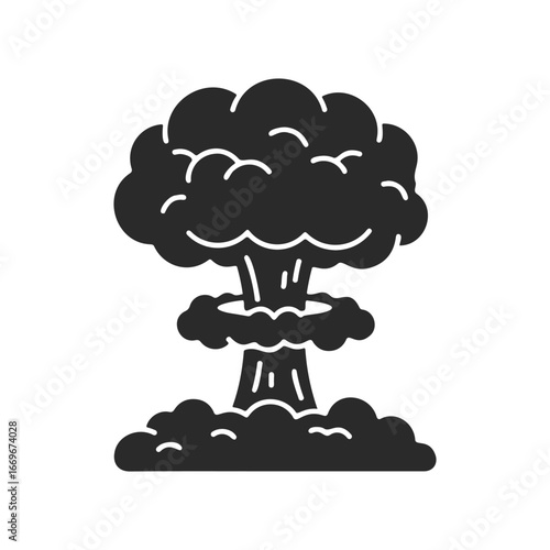 Black and white icon of an exploding mushroom cloud