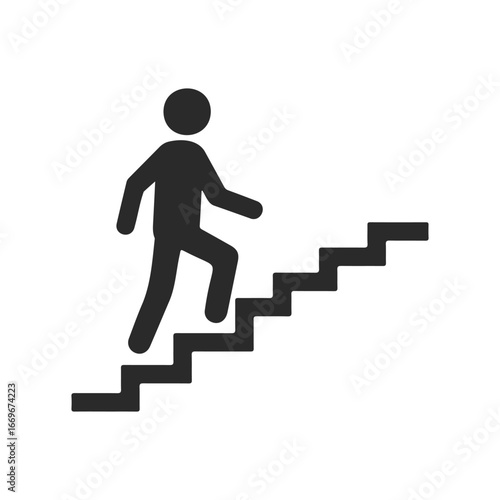 Silhouette of person climbing stairs icon symbolizing progress and achievement