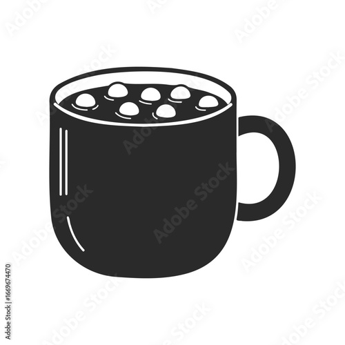 Black and white hot chocolate mug with marshmallows illustration