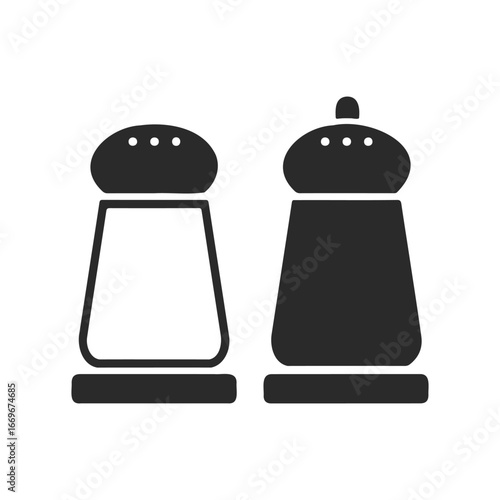 Black and white salt and pepper shakers silhouette on white background
