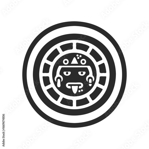 Aztec stone calendar symbol with circular geometric design