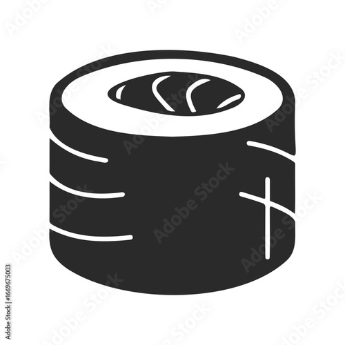 Black and white sushi illustration of maki roll