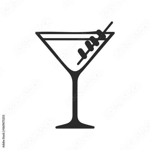 Classic martini glass icon with olive garnish on skewer