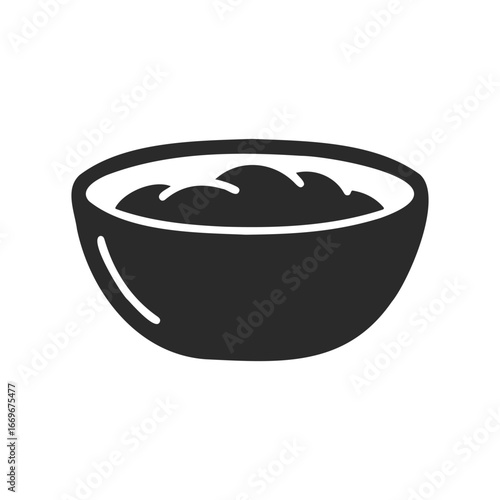 Simple icon of a black bowl with grooved pattern on white background
