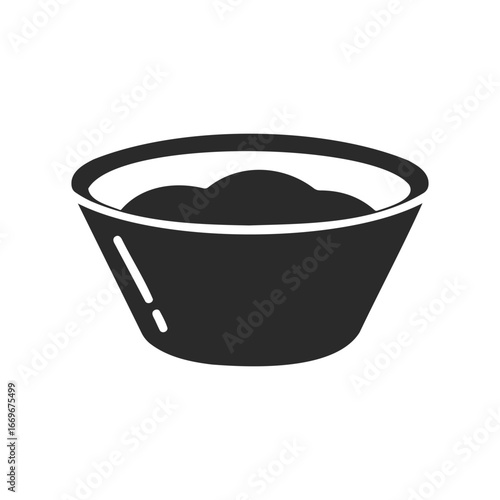Minimalist black icon of bowl with contents on white background