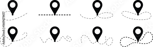 Location pin with different routes vector illustration for gps navigation and destination concept