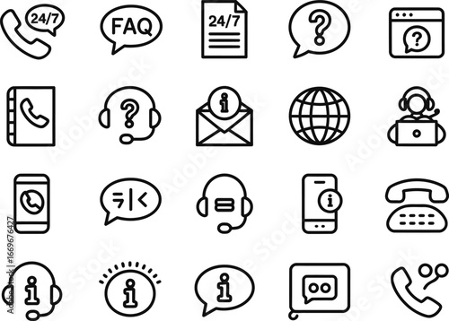 Customer service icons vector set support help center contact us assistance faq hotline communication