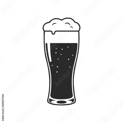 Monochrome illustration of a full beer glass with foam